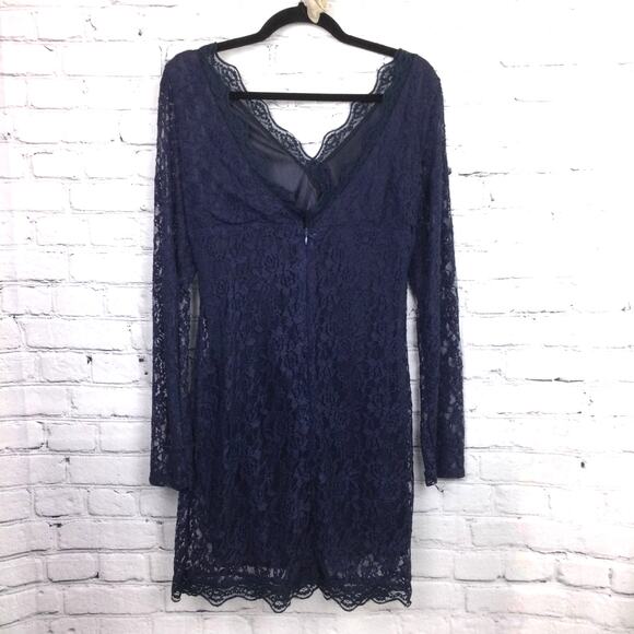 XJF.MC Whimsigoth Navy Feminine Romantic Lace Long Sleeve Knee Length Dress M - Picture 5 of 13